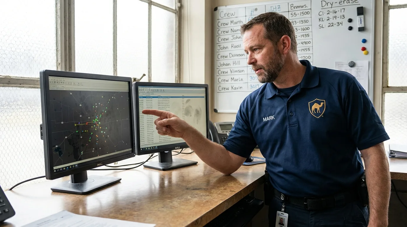 Dispatch coordinator reviewing live GPS routing map for Wyoming deliveries