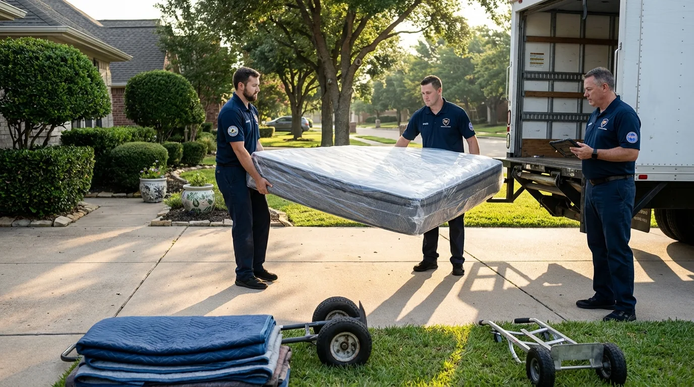 CamelBack crew loading padded residential furniture into moving truck on suburban driveway in Wyoming